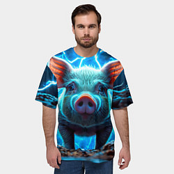 Футболка оверсайз мужская Свинья и разряды молний, цвет: 3D-принт — фото 2