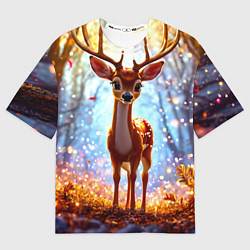Футболка оверсайз мужская Олень в искристом лесу, цвет: 3D-принт