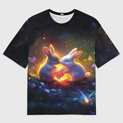 Футболка оверсайз мужская Зайчики держат сердечко, цвет: 3D-принт