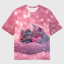 Футболка оверсайз мужская Влюбленные котята в розовых блестках, цвет: 3D-принт