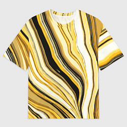 Футболка оверсайз мужская Волнистые вертикальные чёрно-жёлтые полосы, цвет: 3D-принт