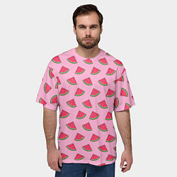 Футболка оверсайз мужская Дольки арбуза розовый, цвет: 3D-принт — фото 2