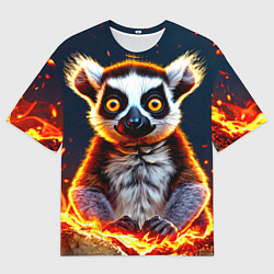 Мужская футболка оверсайз Лемур в огне