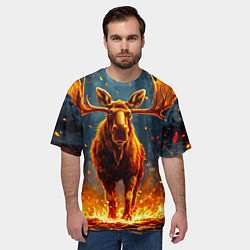 Футболка оверсайз мужская Лось в огне, цвет: 3D-принт — фото 2