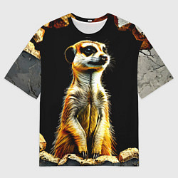 Футболка оверсайз мужская Сурикат на черном, цвет: 3D-принт