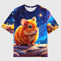 Футболка оверсайз мужская Хомяк и космическое небо, цвет: 3D-принт