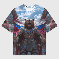 Мужская футболка оверсайз Военный медведь в доспехах