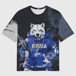 Мужская футболка оверсайз Русский волк с автоматом