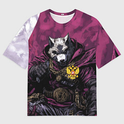 Мужская футболка оверсайз Волк с золотым гербом РФ