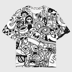 Футболка оверсайз мужская Black and white doddle monsters, цвет: 3D-принт