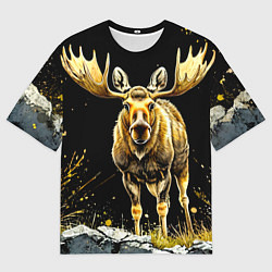 Мужская футболка оверсайз Лось на черном