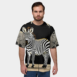 Футболка оверсайз мужская Зебра на черном, цвет: 3D-принт — фото 2