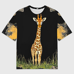 Футболка оверсайз мужская Жираф на черном, цвет: 3D-принт