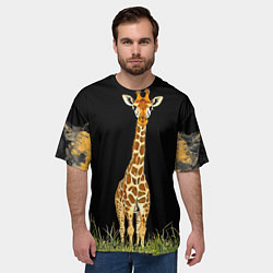 Футболка оверсайз мужская Жираф на черном, цвет: 3D-принт — фото 2
