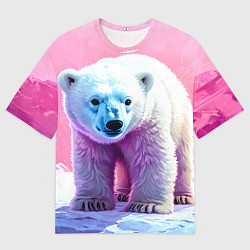 Футболка оверсайз мужская Белый медведь в розовом свете, цвет: 3D-принт