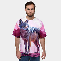 Футболка оверсайз мужская Волк в розовом, цвет: 3D-принт — фото 2