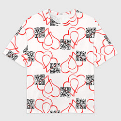 Футболка оверсайз мужская Сердца и код любви на белом, цвет: 3D-принт