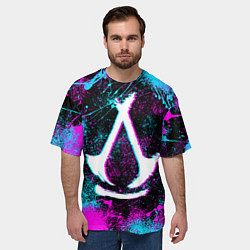 Футболка оверсайз мужская Assassins creed shadows - neon color, цвет: 3D-принт — фото 2