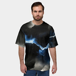 Футболка оверсайз мужская Синий разлом на черной плите текстура, цвет: 3D-принт — фото 2