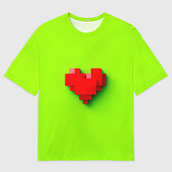 Футболка оверсайз мужская Пиксельное красное сердечко, цвет: 3D-принт