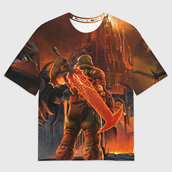 Футболка оверсайз мужская Doom slayer and tower Doom, цвет: 3D-принт