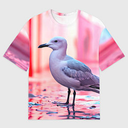 Футболка оверсайз мужская Чайка на розовом, цвет: 3D-принт