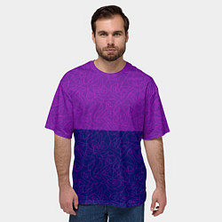 Футболка оверсайз мужская Фиолетовый синий узор с абстрактными линиями, цвет: 3D-принт — фото 2