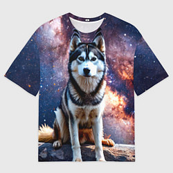 Мужская футболка оверсайз Лайка и космос