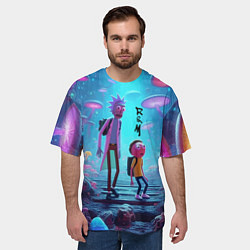 Футболка оверсайз мужская Рик и Морти на планете неоновых грибов - нейроарт, цвет: 3D-принт — фото 2
