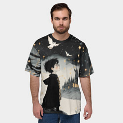 Футболка оверсайз мужская Гарри Поттер и совы, цвет: 3D-принт — фото 2