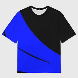 Футболка оверсайз мужская Чёрный с синим двуцветный с полосой, цвет: 3D-принт