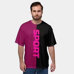 Футболка оверсайз мужская Sport чёрно-розовый пополам, цвет: 3D-принт — фото 2
