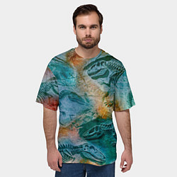 Футболка оверсайз мужская Окаменелые динозавры, тропический зеленый, цвет: 3D-принт — фото 2