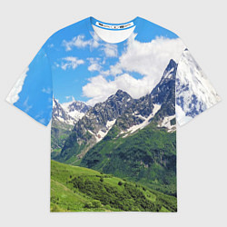 Футболка оверсайз мужская Домбай - горный пейзаж на Северном Кавказе, цвет: 3D-принт
