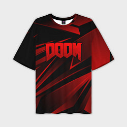 Мужская футболка оверсайз Doom - красная абстракция
