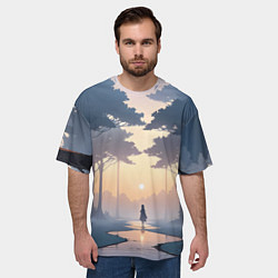 Футболка оверсайз мужская В лесу на закате, цвет: 3D-принт — фото 2