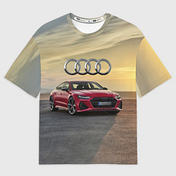 Футболка оверсайз мужская Audi RS 7 на закате солнца, цвет: 3D-принт
