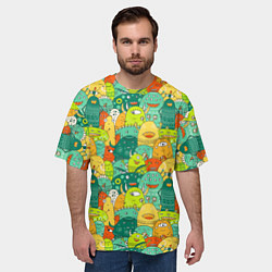 Футболка оверсайз мужская Весёлые монстрики пришельцы, цвет: 3D-принт — фото 2