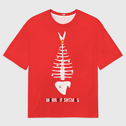 Мужская футболка оверсайз Merry Christmas - skeleton fish