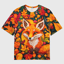 Футболка оверсайз мужская Лисенок в осенних листьях, цвет: 3D-принт