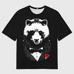 Футболка оверсайз мужская Панда в черном костюме, цвет: 3D-принт