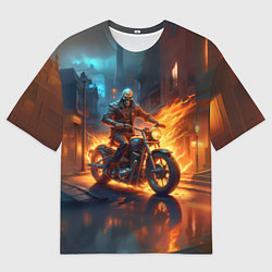 Футболка оверсайз мужская Скелет байкер, цвет: 3D-принт