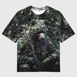 Футболка оверсайз мужская Медведь снайпер в лиственном камуфляже, цвет: 3D-принт