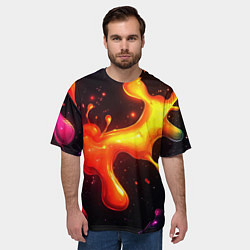 Футболка оверсайз мужская Радужные кляксы на черном фоне, цвет: 3D-принт — фото 2
