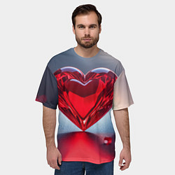 Футболка оверсайз мужская Хрустальное красное сердце на сером фоне с боке, цвет: 3D-принт — фото 2