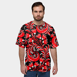 Футболка оверсайз мужская Хохлома - красная роспись, цвет: 3D-принт — фото 2