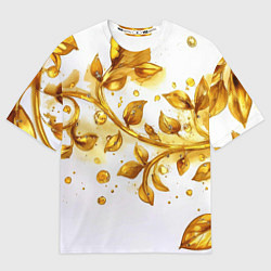 Футболка оверсайз мужская Золотые листья на белом, цвет: 3D-принт
