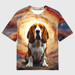 Футболка оверсайз мужская Бассет-хаунд в космосе, цвет: 3D-принт