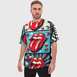 Футболка оверсайз мужская Rolling Stones logo - pop art, цвет: 3D-принт — фото 2