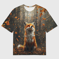 Футболка оверсайз мужская Довольный лис в лесной чаще, цвет: 3D-принт